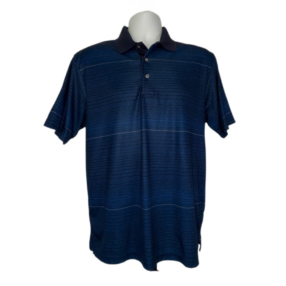PGA Tour Men’s Golf Polo Size M Blue Stripe Performance Stretch Short Sleeve
